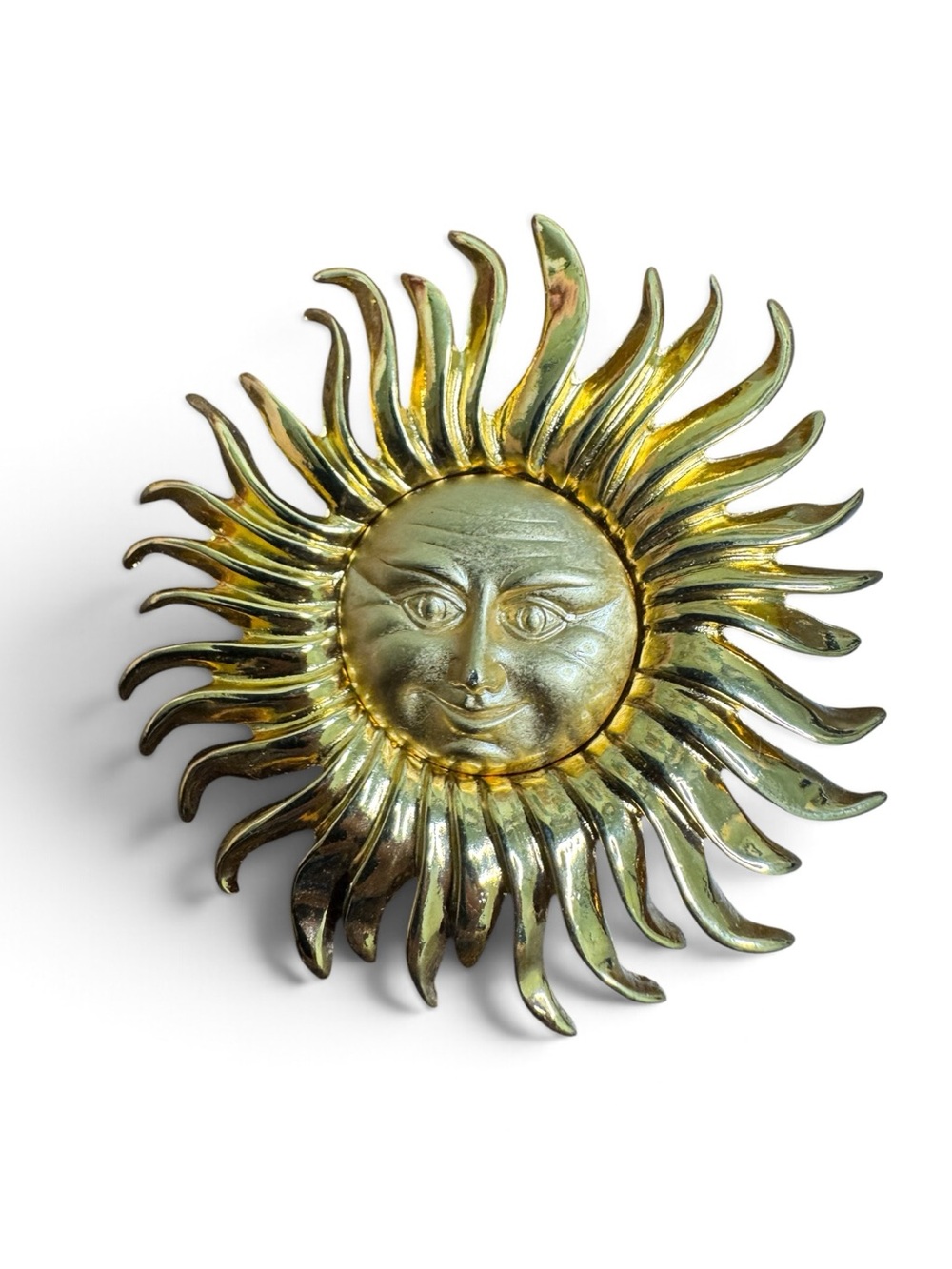 Vintage Monet Gold Plated Sun Face Brooch Pin 1980s Signed